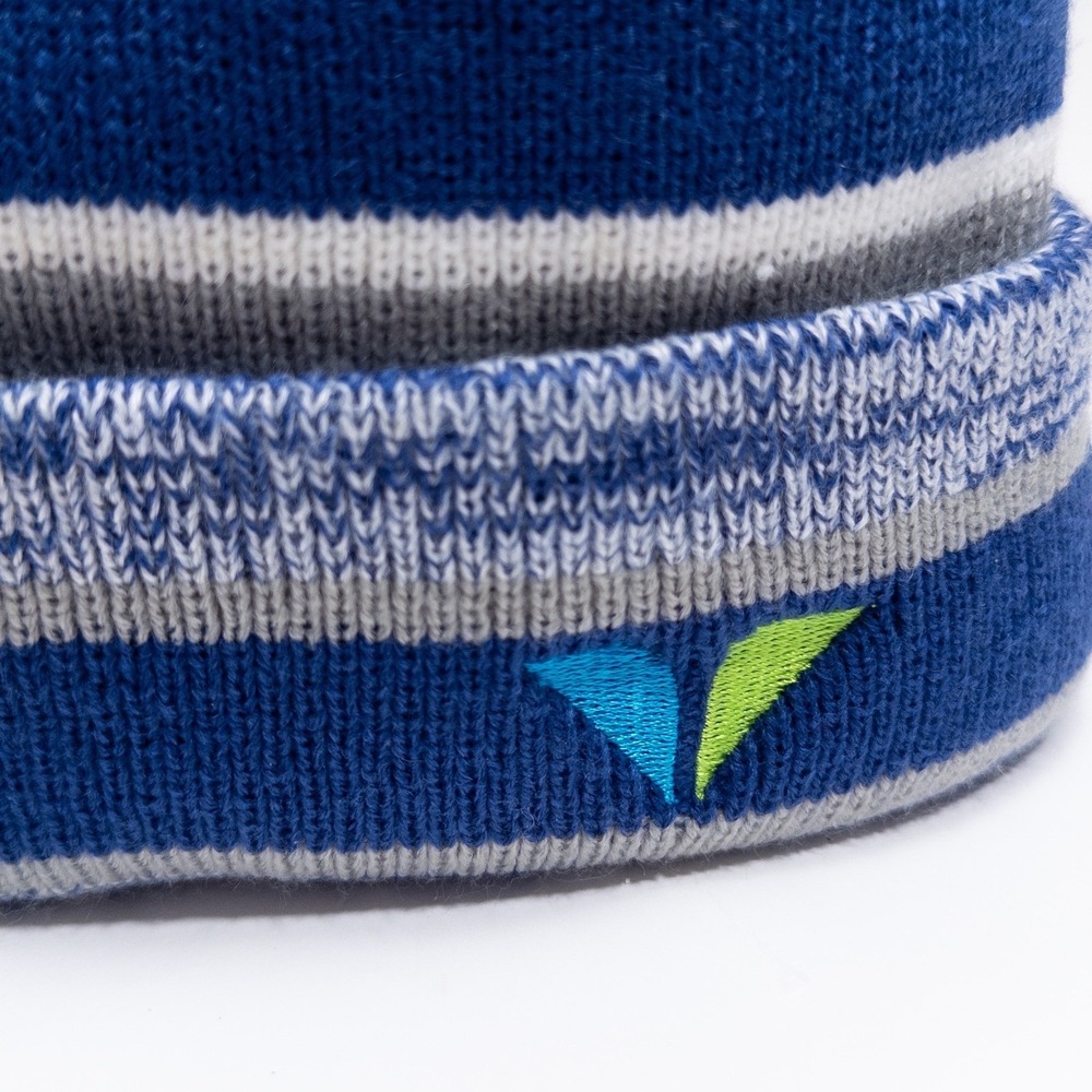 New Era Pom Pom‎ Knit Beanie Gray Blue Striped Winter Hat - Picture 11 of 17